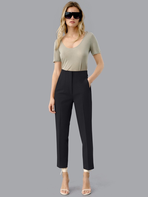 

POONAM DESIGNER Women Black Slim Fit High-Rise Trousers
