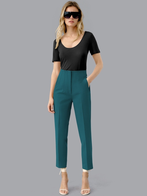 

POONAM DESIGNER Women Teal Slim Fit High-Rise Trousers