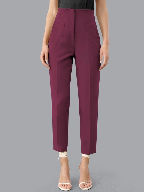 

POONAM DESIGNER Women Burgundy Slim Fit High-Rise Trouser
