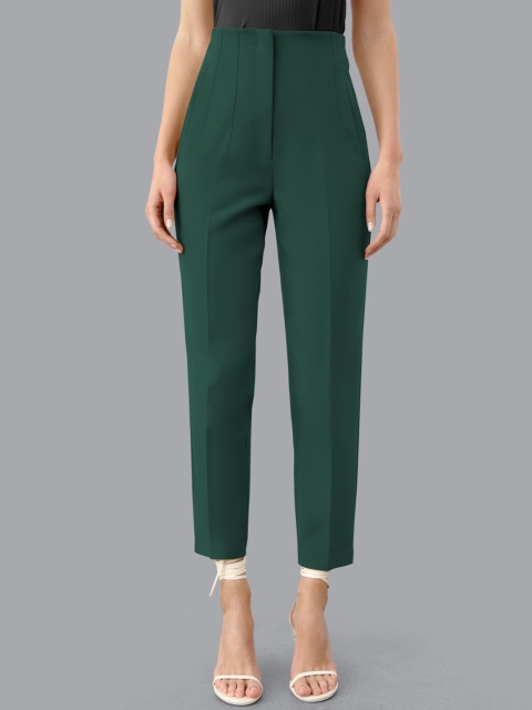 

POONAM DESIGNER Women Green Solid Slim Fit High-Rise Trousers