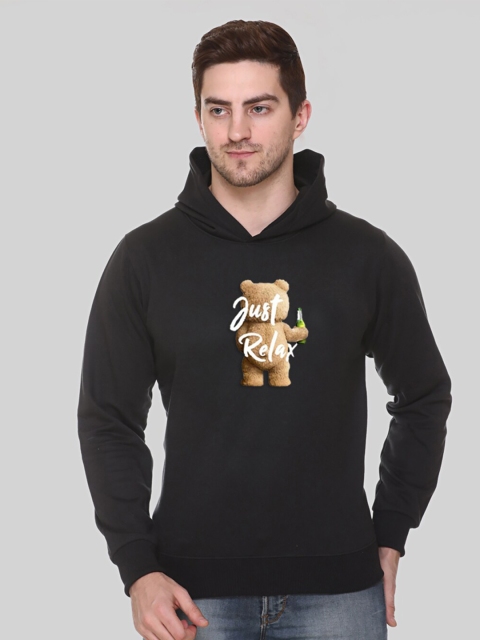 

Obaan Men Black Printed Hooded Sweatshirt