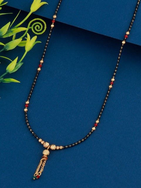 

Silver Shine Women Gold-Plated & Black Beaded Mangalsutra