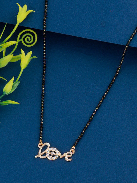 

Silver Shine Gold-Plated Love Alphabet Stone-Studded Pendant Mangalsutra