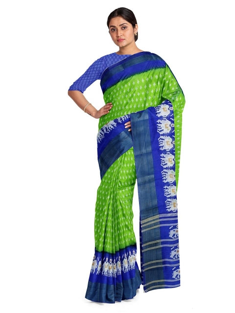 

Silk Bazar Green & Blue Ethnic Motifs Zari Silk Blend Bhagalpuri Saree