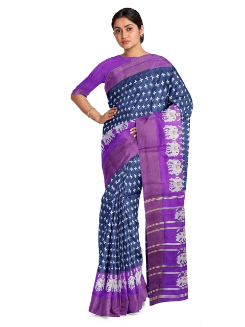 

Silk Bazar Grey & Purple Ethnic Motifs Zari Silk Blend Bhagalpuri Saree