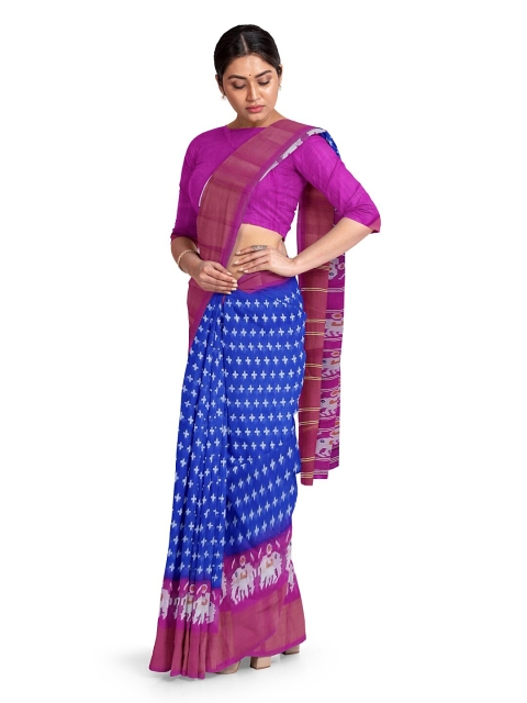 

Silk Bazar Blue & Pink Floral Silk Blend Ready to Wear Bhagalpuri Saree