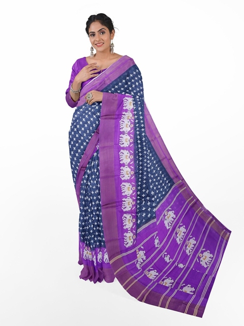 

Silk Bazar Grey & Purple Ethnic Motifs Zari Silk Blend Bhagalpuri Saree