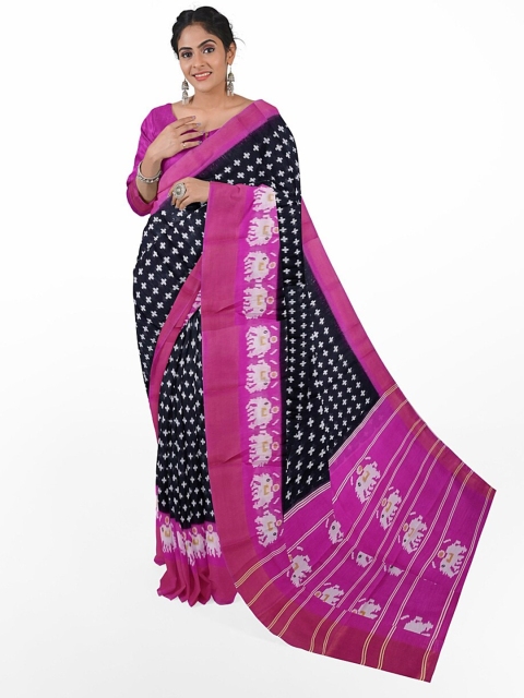 

Silk Bazar Black & Pink Ethnic Motifs Zari Silk Blend Bhagalpuri Saree