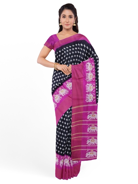 

Silk Bazar Black & Pink Ethnic Motifs Zari Silk Blend Bhagalpuri Saree