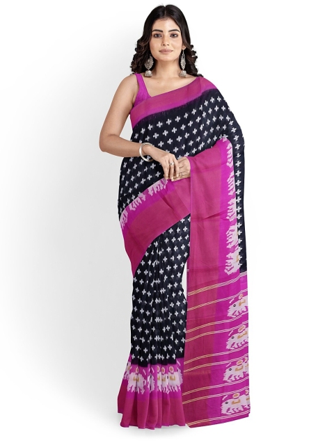 

Silk Bazar Black & Pink Ethnic Motifs Zari Silk Blend Bhagalpuri Saree