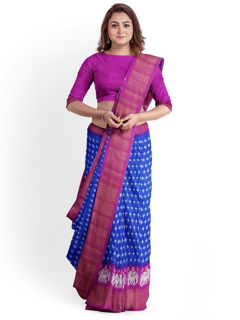

Silk Bazar Blue & Pink Floral Zari Silk Blend Bhagalpuri Saree