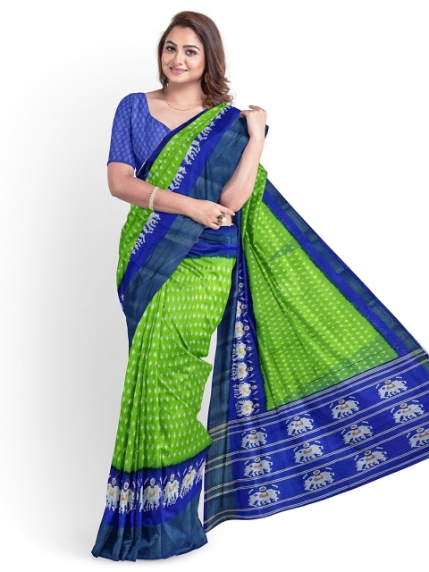 

Silk Bazar Green & Blue Floral Zari Silk Blend Bhagalpuri Saree