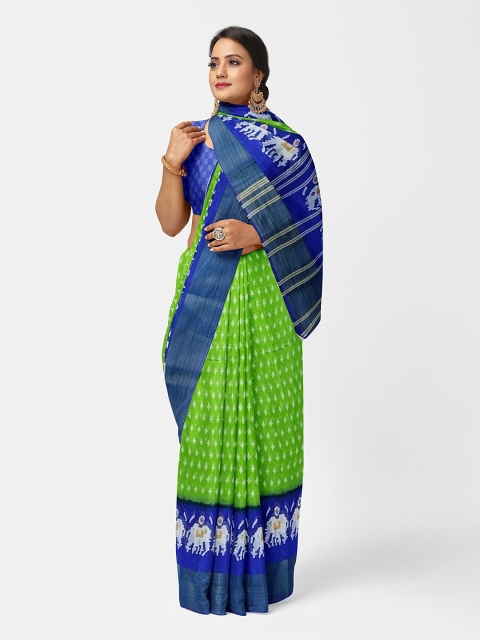 

Silk Bazar Green & Blue Ethnic Motifs Zari Silk Blend Bhagalpuri Saree