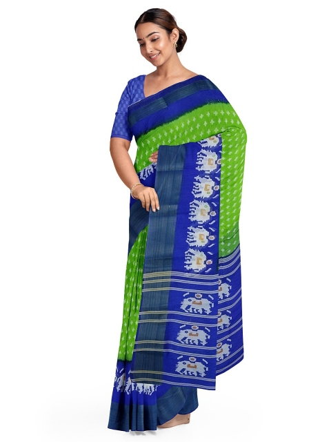 

Silk Bazar Green Kalamkari Silk Blend Bhagalpuri Saree