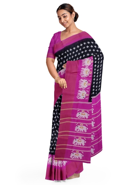 

Silk Bazar Black Kalamkari Silk Blend Bhagalpuri Saree