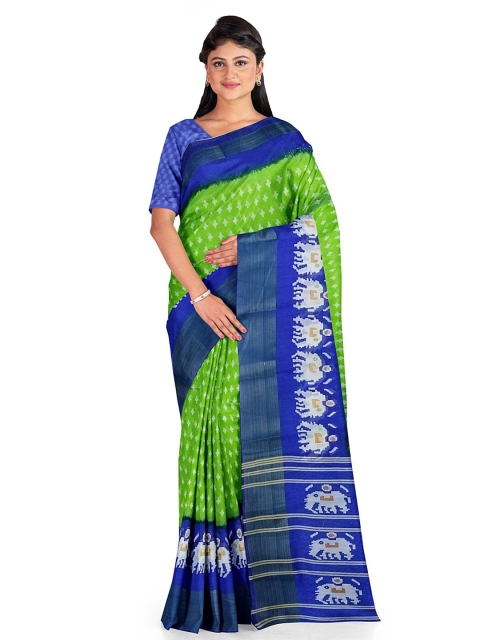 

Silk Bazar Green & Blue Ethnic Motifs Zari Silk Blend Bhagalpuri Saree