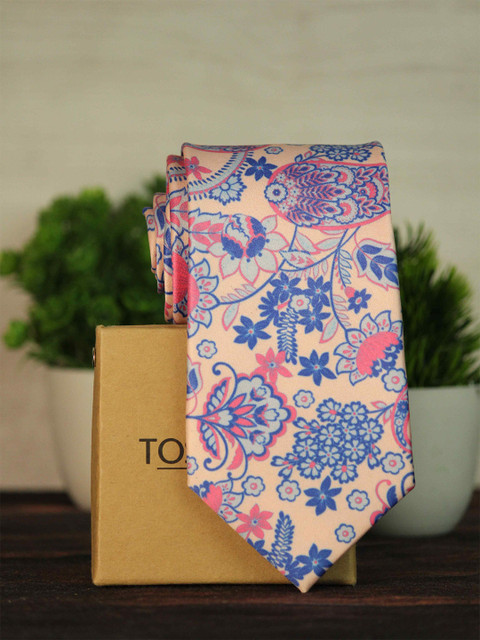 

Tossido Men Pink & Blue Printed Broad Tie