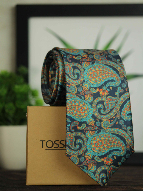

Tossido Men Grey & Blue Printed Broad Tie