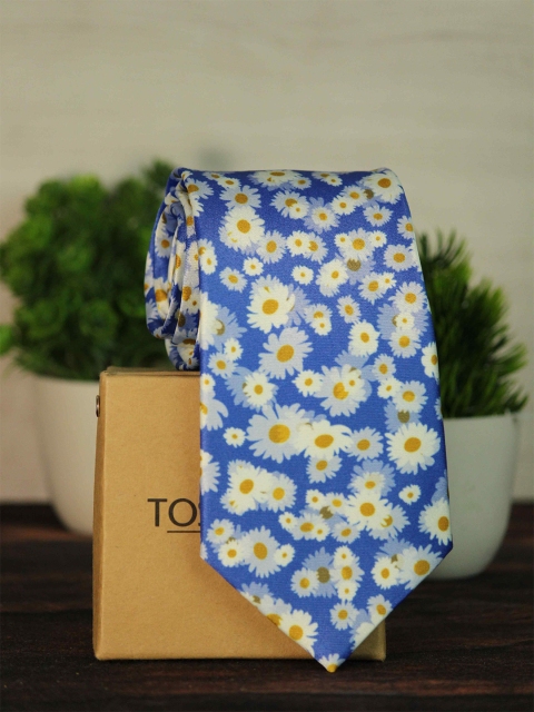 

Tossido Men Blue & White Printed Floral Broad Tie