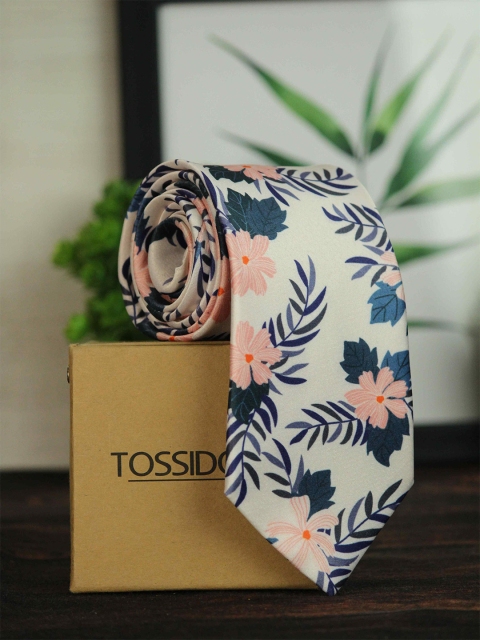 

Tossido Men Pink & White Printed Broad Tie