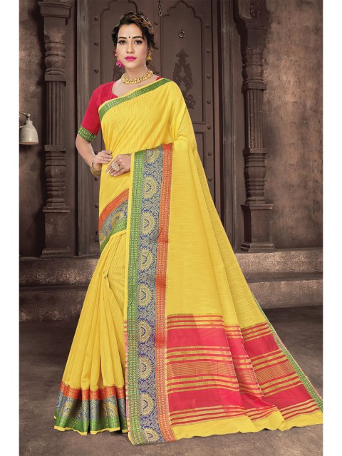 

KARAGIRI Yellow & Orange Solid Zari Saree