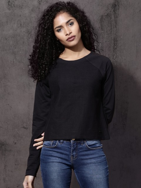 

Roadster Women Black Solid Sweatshirt