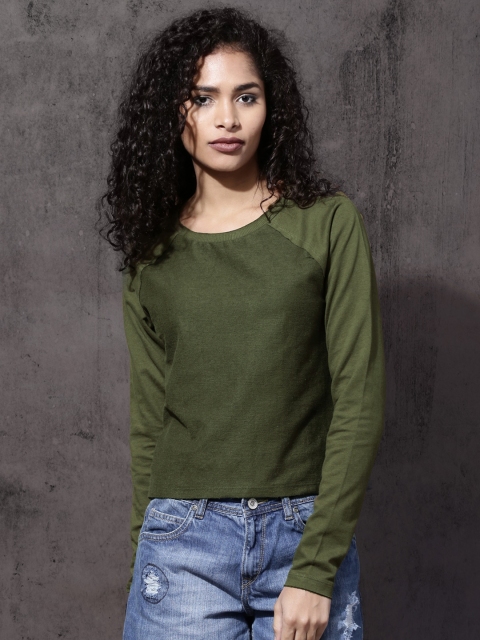 

Roadster Women Olive Green Solid Sweatshirt