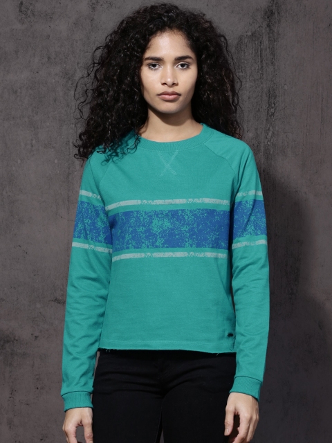 

Roadster Women Blue Striped Sweatshirt