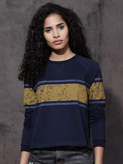 

Roadster Women Navy Printed Sweatshirt, Navy blue