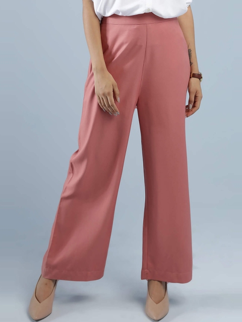 

IDK Women Peach-Coloured Loose Fit High-Rise Trousers