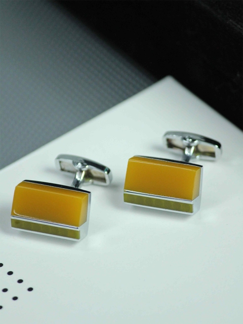 

Tossido Silver-Toned & Yellow Geometric Cufflink