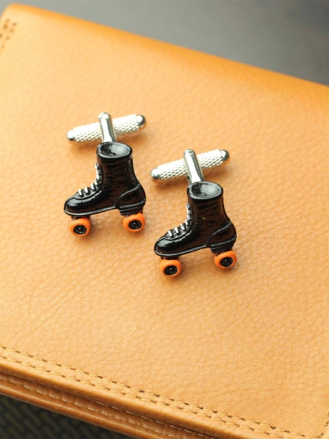 

Tossido Silver-Toned & Black Quirky Cufflink