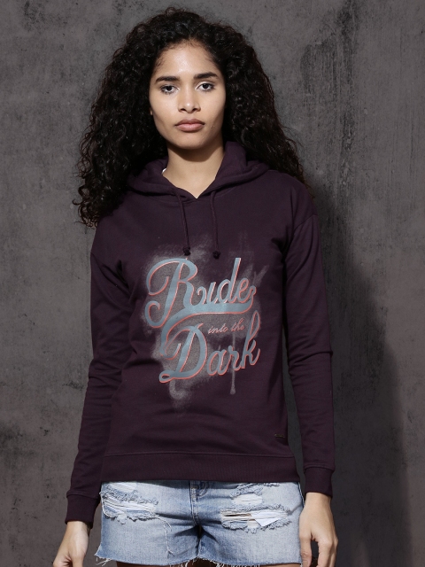 

Roadster Women Purple Printed Hooded Sweatshirt