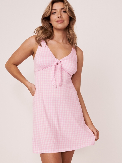 

La Vie en Rose Pink Checked Knotted Front Nightdress