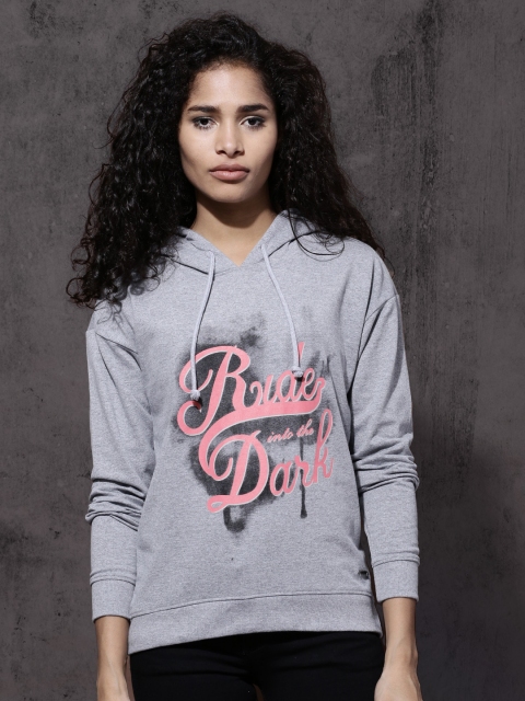 

Roadster Women Grey Printed Hooded Sweatshirt