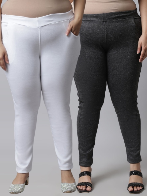 

TAG 7 Plus Size Women Pack of 2 Solid Ankle-Length Leggings, Grey