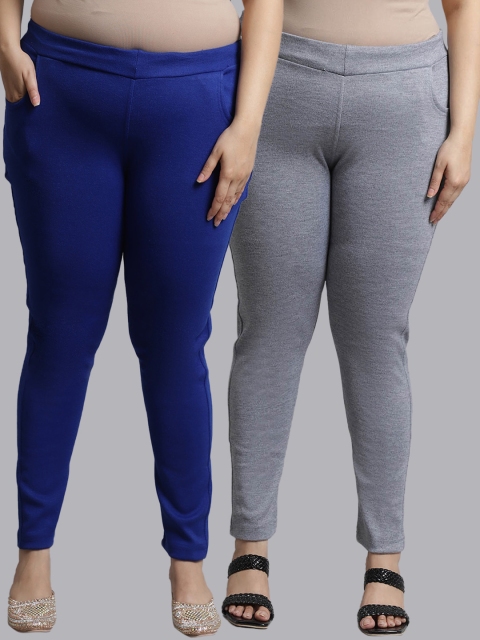 

TAG 7 Plus Size Women Pack of 2 Solid Ankle-Length Leggings, Grey