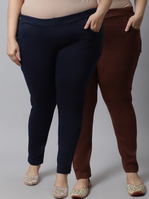 

TAG 7 Plus Size Women Pack of 2 Solid Ankle-Length Leggings, Brown