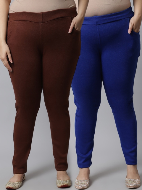 

TAG 7 Plus Size Women Pack of 2 Solid Ankle-Length Leggings, Brown