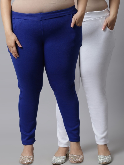 

TAG 7 Plus Size Women Pack of 2 Solid Ankle-Length Leggings, White