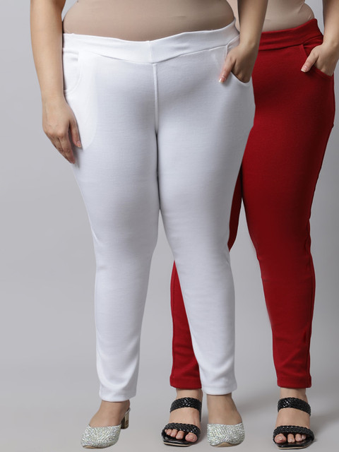 

TAG 7 Plus Size Women Pack of 2 Solid Ankle-Length Leggings, Maroon