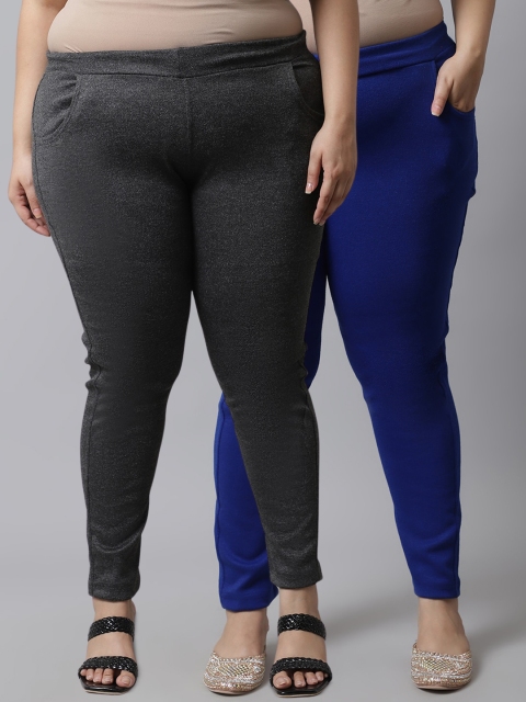 

TAG 7 Plus Size Women Pack of 2 Solid Ankle-Length Leggings, Grey