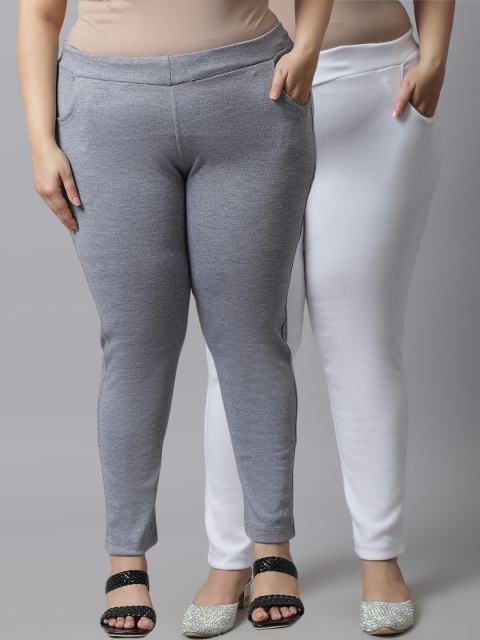 

TAG 7 Plus Size Women Pack of 2 Solid Ankle-Length Leggings, Grey