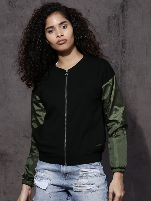

Roadster Women Black & Olive Green Solid Sweatshirt