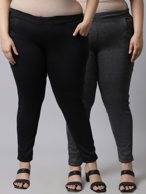 

TAG 7 Plus Size Women Pack of 2 Solid Ankle-Length Leggings, Grey