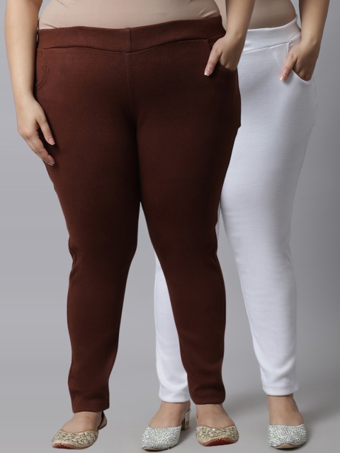 

TAG 7 Plus Size Women Pack of 2 Solid Ankle-Length Leggings, Brown