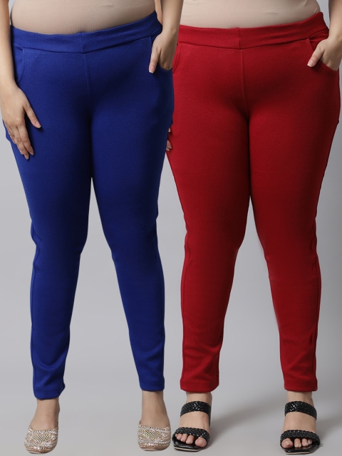 

TAG 7 Plus Size Women Pack of 2 Solid Ankle-Length Leggings, Maroon