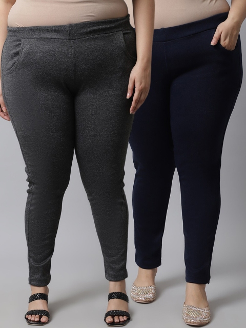

TAG 7 Plus Size Women Pack of 2 Solid Ankle-Length Leggings, Grey