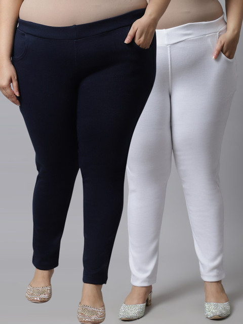 

TAG 7 Plus Size Women Pack of 2 Solid Ankle-Length Leggings, Navy blue