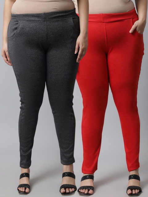 

TAG 7 Plus Size Women Pack of 2 Solid Ankle-Length Leggings, Grey